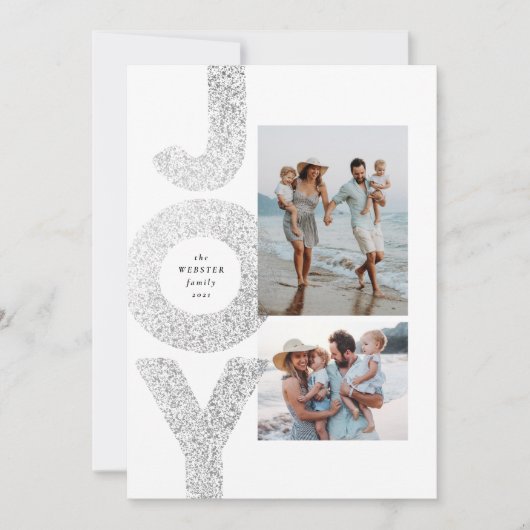 喜び2枚の写真クリスマスフェイク銀の斑点モダン シーズンカード (正面)