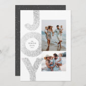 喜び2枚の写真クリスマスフェイク銀の斑点モダン シーズンカード (正面/裏面)