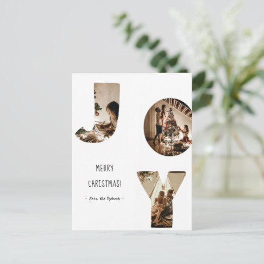 喜び3写真カスタム枠メリークリスマス ポストカード (スタンド正面)