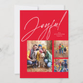 喜び3写真赤の家族クリスマス シーズンカード (正面)