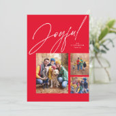 喜び3写真赤の家族クリスマス シーズンカード (スタンド正面)