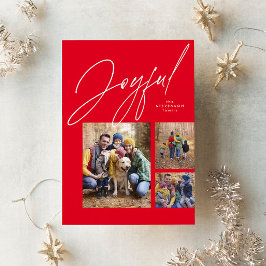 喜び3写真赤の家族クリスマス シーズンカード