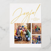 喜び3写真赤金ゴールド家族クリスマス 箔シーズンカード (正面)