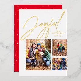 喜び3写真赤金ゴールド家族クリスマス 箔シーズンカード