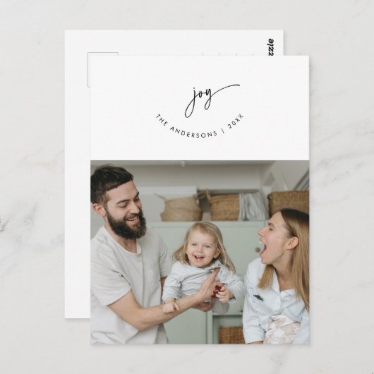 喜び、あいさつ、家族の写真、笑顔のスクリプト ポストカード (正面/裏面)