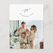 喜び、あいさつ、家族写真、かわいい笑顔のスクリプト ポストカード (正面)