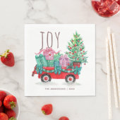 喜び。かわいいクリスマスツリーとボックスの冬の休日 スタンダードランチョンナプキン (インサイチュ)