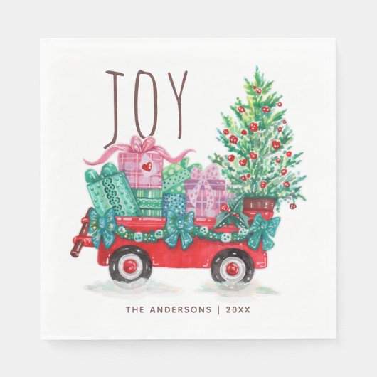 喜び。かわいいクリスマスツリーとボックスの冬の休日 スタンダードランチョンナプキン (正面)