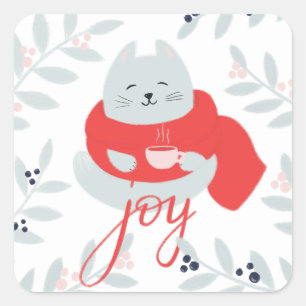喜び。かわいいクリスマス猫。冬の休日の動物 スクエアシール