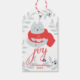 喜び。かわいいクリスマス猫/冬の休暇動物 ギフトタグ