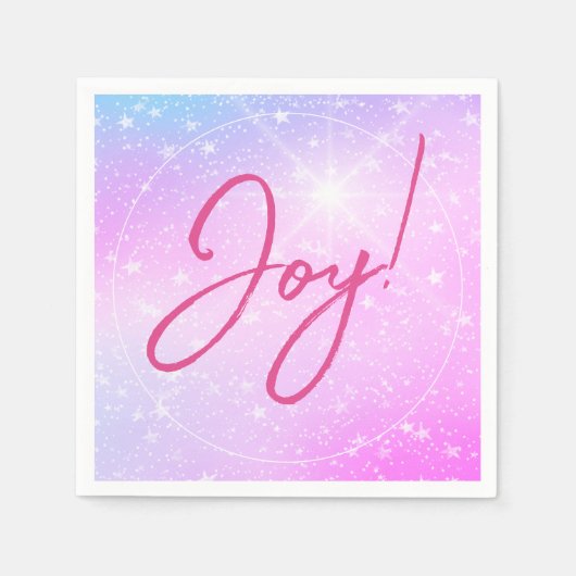 喜び！またはあなたのメッセージ明るい赤紫色文字紫ピンクスター スタンダードカクテルナプキン (正面)