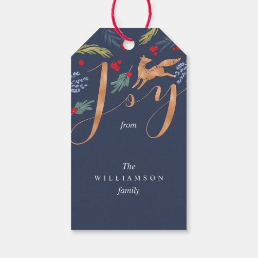 喜び |ウッドラ芸術的ンドキツネ&ホリデーグリーン ギフトタグ (裏面)