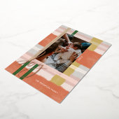 喜び |オレンモダンジとピンクの水の色の格子模様の写真 箔シーズンカード (回転した状態)