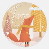 喜び。キュートなクリスマス冬の森のキツネ動物 ラウンドシール (正面)