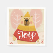 喜び。キュートな冬のクリスマスウッドランドのクマ動物 スタンダードカクテルナプキン (正面)