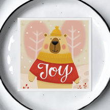 喜び。キュートな冬のクリスマスウッドランドのクマ動物