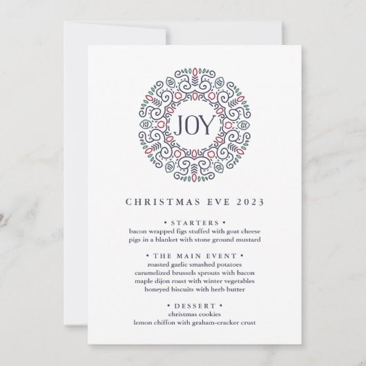 喜び |クリスマスカスタムイブのディナーメニュー 招待状 (正面)