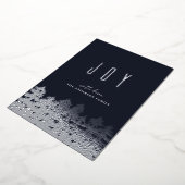 喜び。クリスマスシルバーツリー。ネイビーモダンパイン 箔シーズンカード (回転した状態)