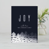 喜び。クリスマスシルバーツリー。ネイビーモダンパイン 箔シーズンカード (立ち正面)