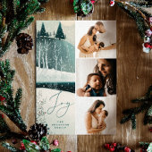 喜び。クリスマススノーウッドランドのコラージュ写真 シーズンカード