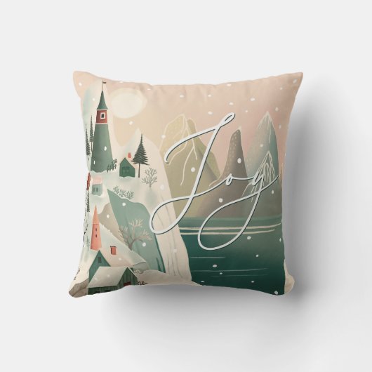 喜び。クリスマス冬の山村の風景 クッション (裏面)