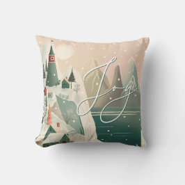 喜び。クリスマス冬の山村の風景 クッション