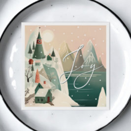 喜び。クリスマス冬の山村の風景 スタンダードランチョンナプキン