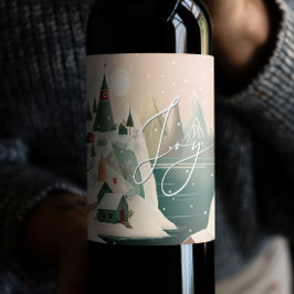 喜び。クリスマス冬の山村の風景 ワインラベル