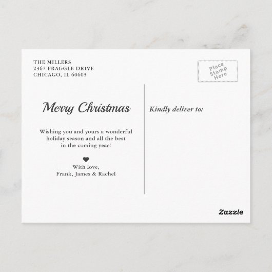 喜び|グリーンプレイドフォトコラージュクリスマスホリデー ポストカード (裏面)