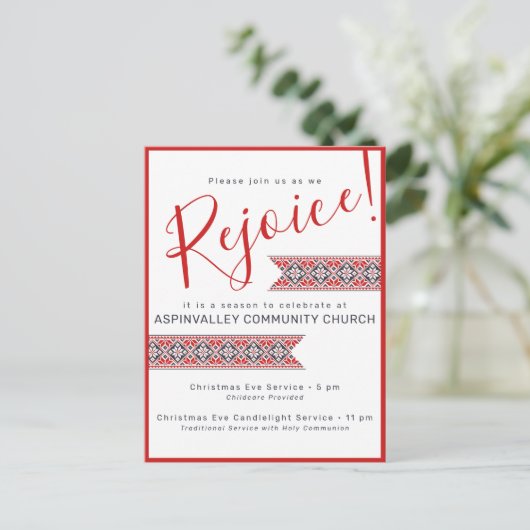 喜び | スラブ様式の民俗アート ポインセチア ポストカード (スタンド正面)