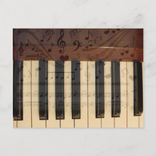 喜び、ピアノ鍵、音楽ノート_ ポストカード