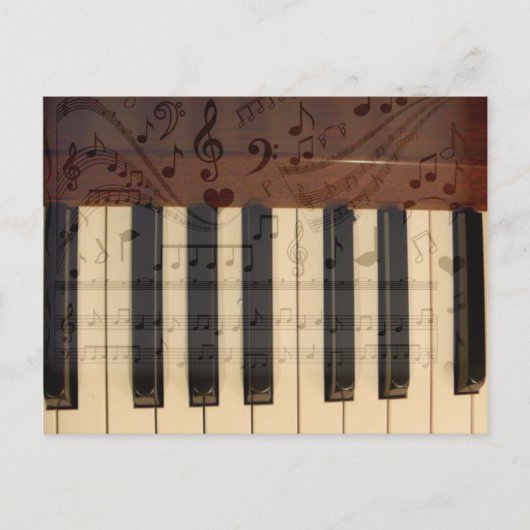 喜び、ピアノ鍵、音楽ノート_ ポストカード (正面)