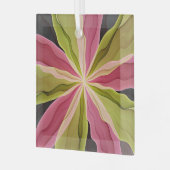 喜び、ピンクの緑の無煙炭ファンタジーフラワーフラクタル ガラスオーナメント (正面左)