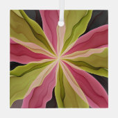 喜び、ピンクの緑の無煙炭ファンタジーフラワーフラクタル ガラスオーナメント (裏面)