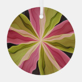 喜び、ピンクの緑の無煙炭ファンタジーフラワーフラクタル ガラスオーナメント (裏面)