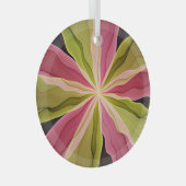 喜び、ピンクの緑の無煙炭ファンタジーフラワーフラクタル ガラスオーナメント (正面右)