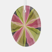 喜び、ピンクの緑の無煙炭ファンタジーフラワーフラクタル ガラスオーナメント (正面左)