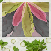 喜び、ピンクの緑の無煙炭ファンタジーフラワーフラクタル キッチンタオル (折り畳み)