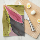 喜び、ピンクの緑の無煙炭ファンタジーフラワーフラクタル キッチンタオル (四つ折り)