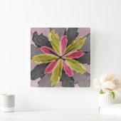 喜び、ピンクの緑の無煙炭ファンタジーフラワーフラクタル スクエア壁時計 (ホーム)