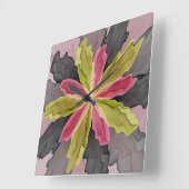 喜び、ピンクの緑の無煙炭ファンタジーフラワーフラクタル スクエア壁時計 (傾斜)