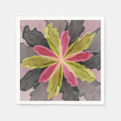 喜び、ピンクの緑の無煙炭ファンタジーフラワーフラクタル スタンダードカクテルナプキン (正面)