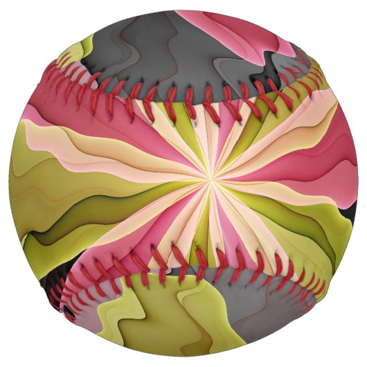 喜び、ピンクの緑の無煙炭ファンタジーフラワーフラクタル ソフトボール (正面)