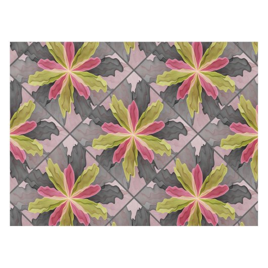 喜び、ピンクの緑の無煙炭ファンタジーフラワーフラクタル テーブルクロス (正面(横))