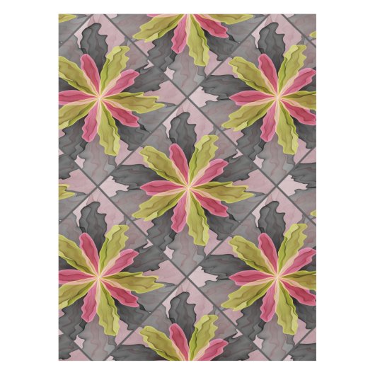 喜び、ピンクの緑の無煙炭ファンタジーフラワーフラクタル テーブルクロス (正面)