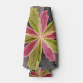 喜び、ピンクの緑の無煙炭ファンタジーフラワーフラクタル ボトルクーラー (正面)