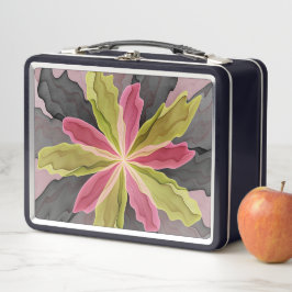 喜び、ピンクの緑の無煙炭ファンタジーフラワーフラクタル メタルランチボックス