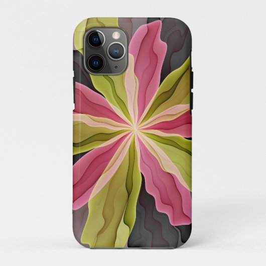 喜び、ピンクの緑の無煙炭ファンタジーフラワーフラクタル Case-Mate iPhoneケース (裏面)