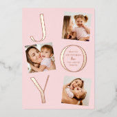 喜び | ピンクモダンの4写真クリスマス 箔シーズンカード (正面)