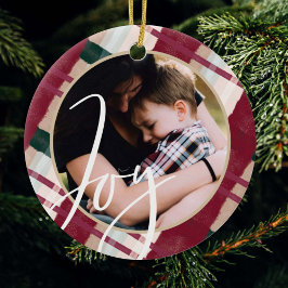 喜び |マロモダンーン&グリーンウォーターのカラープレイド写真 セラミックオーナメント